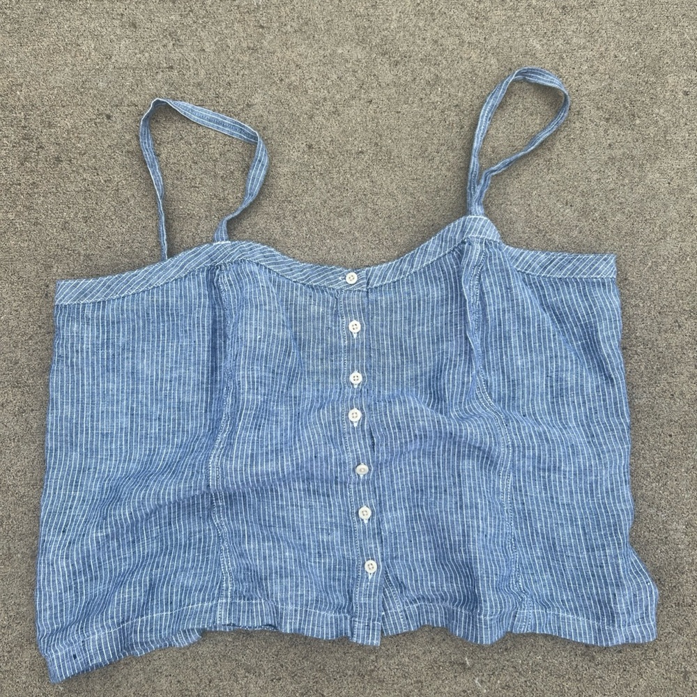 Everlane Women’s Linen Blue Cropped Tank Top Size 10